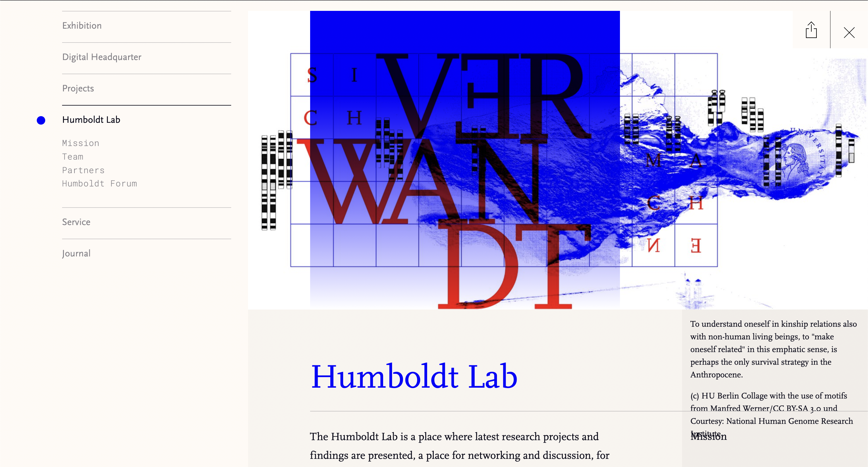 A clean webpage design, navigation left, a big collage on top with a photo, a grid, red letters saying