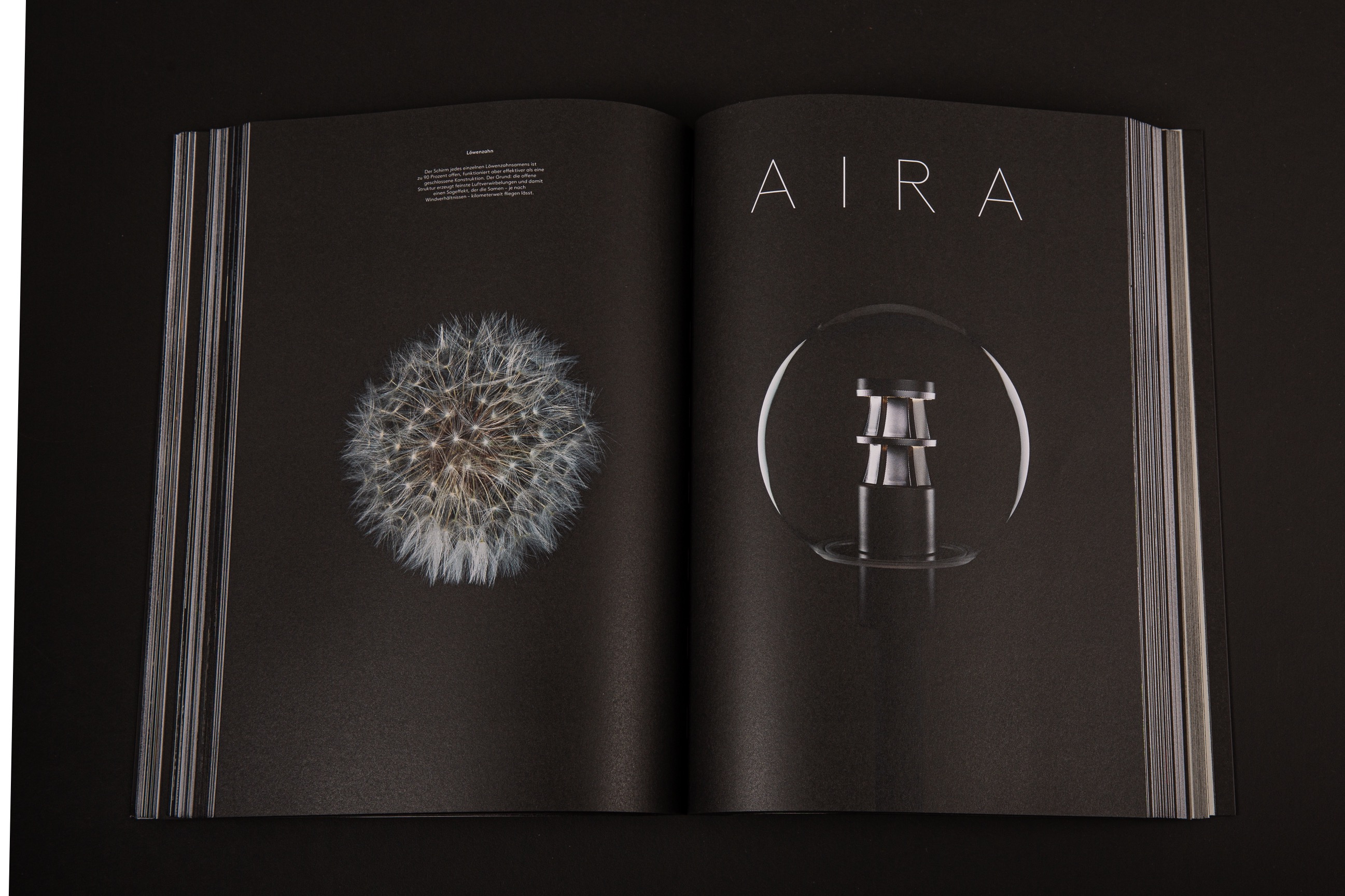An image of Selux Imagebook, showcasing a double page spread of the opening chapter for Aira Luminaire.